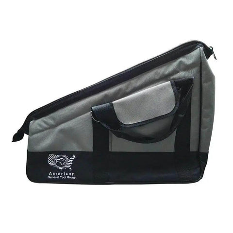 Side view of Heavy Duty Framer Nail Gun Tool Bag With Extra Pockets, 22 Inch Long By 16 Inch Wide By 8 Inch Tall, Built From Rugged 600D Polyester Oxford Fabric