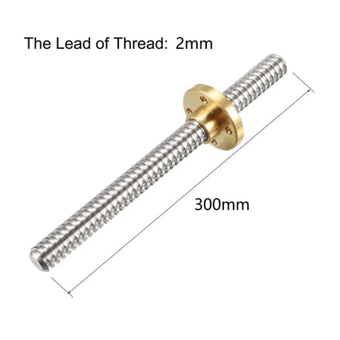 2 Pack T8 Lead Screws 300mm Long, 8mm Dia Stainless Steel Threaded Rods With Copper Nut, Trapezoidal Thread for 3D Printer Stepper Motors