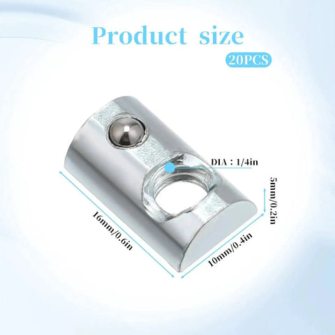 20 Pack 1/4-20 T Slot Nuts With Ball Spring Roll In Steel For Smooth Sliding T Slot Hardware On 10 Series Aluminum Extrusion Profiles
