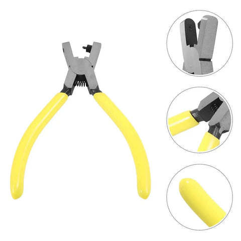 Heavy Duty Single Hole Punch Plier For Paper And Crafts with yellow handles, ideal for tags cardstock and DIY projects, close-up views.