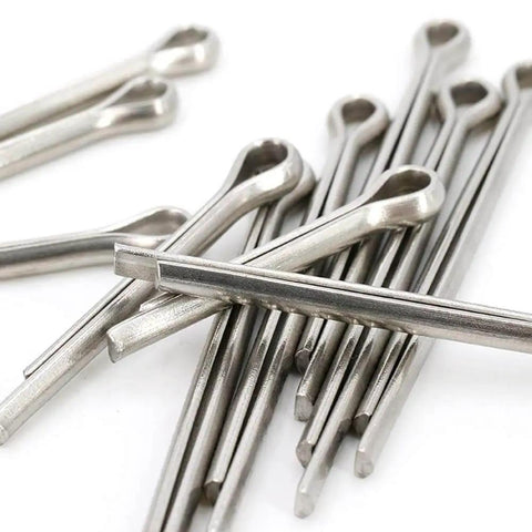 Close-up of 150 Piece 304 Stainless Steel Cotter Pin Clip Fastener Assortment Kit For Bolt Applications With Hairpin Style Design