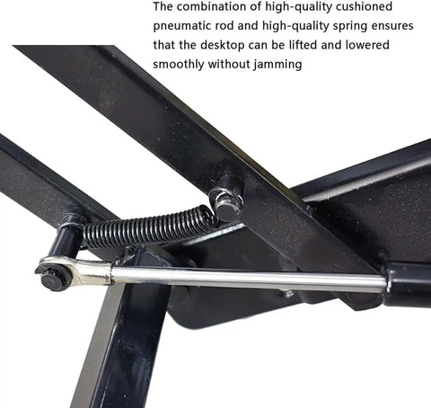 Lift Up Top Coffee Table Kit With Solid Metal Frame And Spring Hinge close-up showing hydraulic mechanism and spring detail.