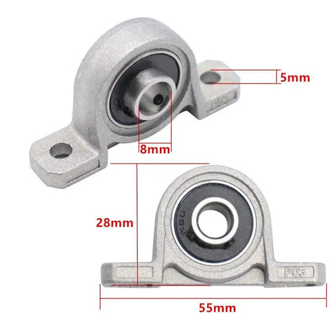 10 Pieces 8 mm Bore Pillow Block Bearings Rail Mounted Self Aligning Zinc Alloy 55 By 29 By 13 mm Block With 5 mm Mounting Holes And 8 mm Inner Diameter For Easy Replacement And Smooth Motion Pro Grade shown from top and front view