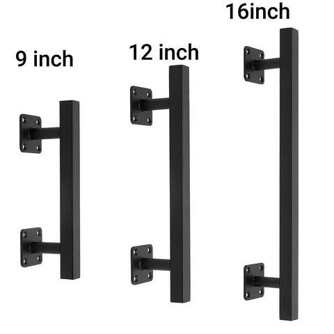 16 Inch Square Sliding Barn Door Handles Set Of 2 Black Matte Iron Gate Pulls for Doors of Different Sizes