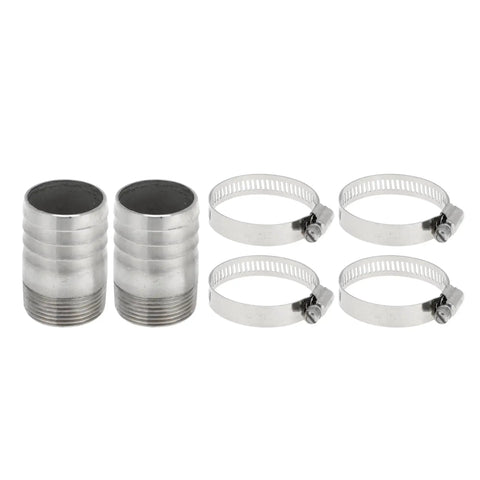 316 Stainless Steel Hose Barb Fittings I Shaped Male Thread Connector for Air Water Oil Gas Fuel, 1.6 Inch OD, clamps included