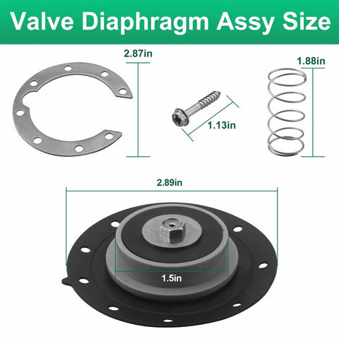 Valve diaphragm kit with metal retainer, screw, and spring; 2.89 in wide, 1.5 in diaphragm, for Irritrol 205 irrigation valves.
