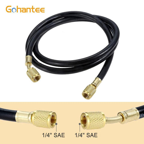 GoHantee 59in R410A refrigerant charging hose with 1/4 in SAE female flare fittings, black rubber, brass ends