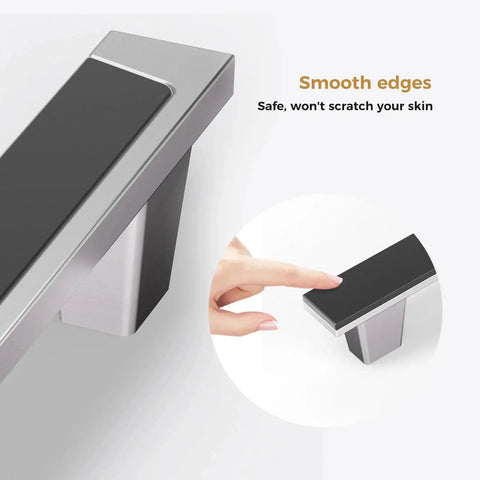 Close-up of Four Pack Two Tone Silver And Black Cabinet Handles And Drawer Knobs 5 Inch Square Zinc Alloy Kitchen Cabinet Pulls