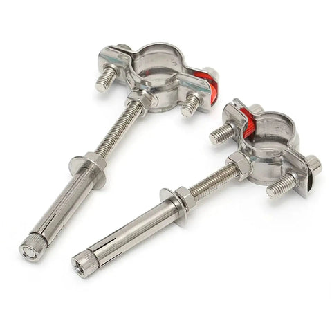 304 Stainless Steel Ceiling Pipe Clamp With Expansion Anchors 2 Pack featuring two heavy-duty clamps and 8x100 mm screws