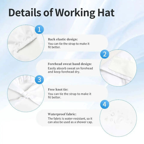 Diagram showing features of Breathable Work Cap With Upgraded Protection For Hair, Keeps Frizz At Bay, Super Lightweight And Packable