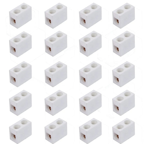 White 1-way ceramic terminal block with 2.5mm inlet holes, 10A 250V (20pcs)