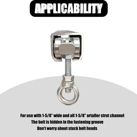 Heavy Duty Four Wheel Trolley Assembly Rollers for 1-5/8 Inch Wide Strut Channels with M10 Bolts Applicability Detail