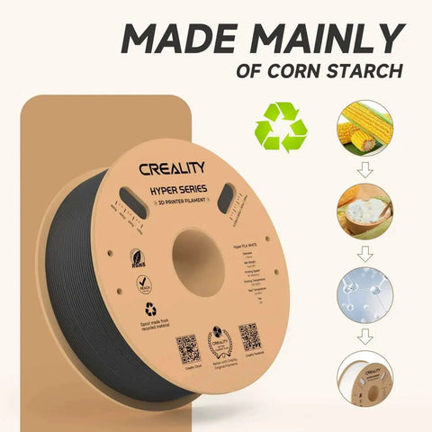 Hyper PLA Filament 1.75mm 1 Kg Spool Black for fast 3D printing, eco-friendly with corn starch, fits most FDM printers