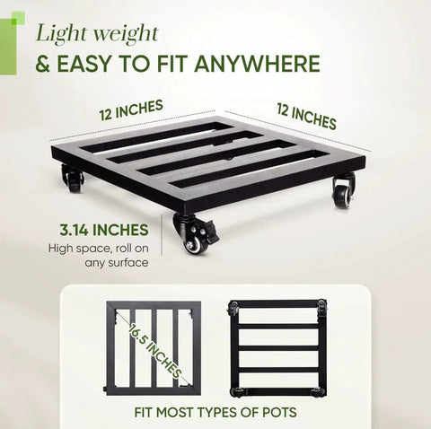 Lockable Heavy Duty Plant Caddy Trolley With 12 Inch Wheels Steel Construction 385 Lb Capacity Rustproof Matte Coat
