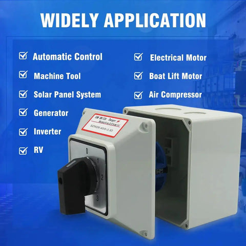 40 Amp Changeover Switch With Exterior Box, 4 Positions And 3 Poles, Latching Cam Switch, IP65 Rated, industrial use applications