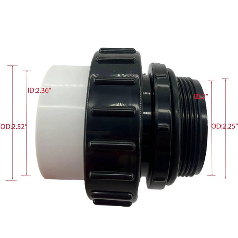 Side view of Two Pack Hi Temp 2 Inch MIP To 2 Inch PVC Union Replacement For Pentair Whisperflo And Intelliflo Pool Pumps Compatible With Inground Pools And Spas CMP 21063 200 000 Durable Build For Long Lasting Pool Side Use