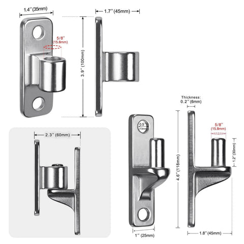 Heavy Duty 304 Stainless Steel Gate Hinges Non Welded One Piece Design with 5/8 Inch Pin, 600 Pound Capacity for Farm Gates