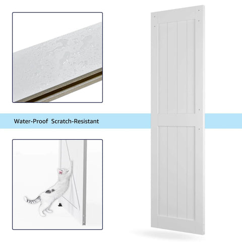 72 by 96 Inch Double Barn Door With 12Ft Sliding Hardware Kit Included, Waterproof PVC Surface, White H Frame shown waterproof detail