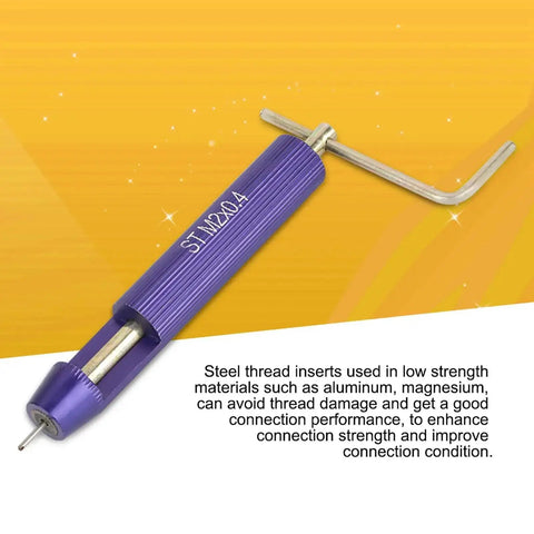 50Pcs Thread Repair Kit For Damaged Steel Threads M2 X 0.4 Stainless Wire Inserts Pro Grade Tool Set shown with tool.