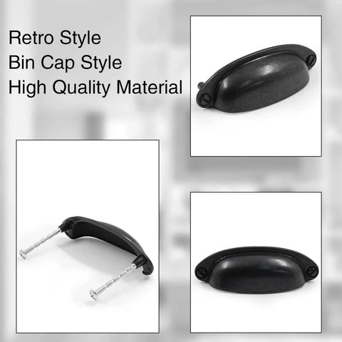 Six Pack Antique Black Cabinet Drawer Pulls With Three And A Half Inch Center To Center Hole Vintage Shell Metal Handles