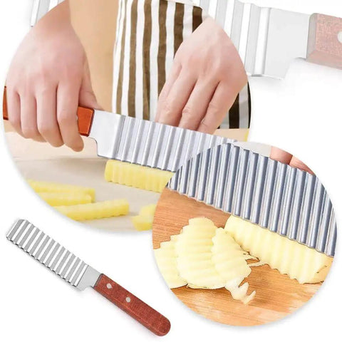 Crinkle Cutter Knife With Wavy Blade For Veggies And Potatoes Handheld Chopper Stainless Steel 2CR13 With Wooden Handle Kitchen Slicer