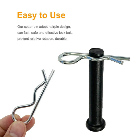 Heavy Duty Cotter Pin Assortment Kit With 30 Zinc Plated Hairpin Fasteners In Sizes M1.6 To M3.5 For Hitch Pin Lock Systems displayed with pin holder