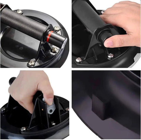Close-up of 9 Inch Vacuum Concave Suction Cup Glass Lifter With Handle and red line indicator showing heavy-duty construction