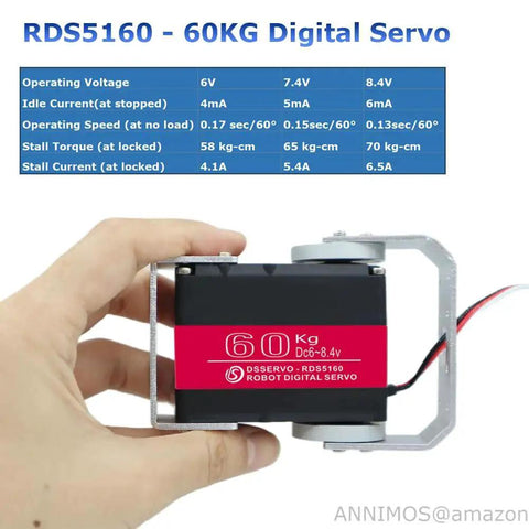 Front view of ANNIMOS 60KG digital servo with stainless steel mounting bracket