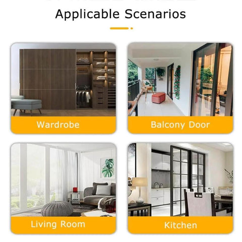 Various interior scenarios showing Concealed Track Barn Door Kit With Silent Aluminum Rail And Stainless Steel Rollers For Indoor Or Exterior Use, Heavy Duty Smooth Glide Sliding System With Hidden Mounting For Bedroom, Living Room, Closet, Or Home Office applications.
