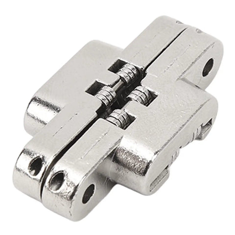 Close-up of Tiny Cross Hidden Hinges Set 4Pcs For Jewelry Boxes And Cabinets 1.7 Inch Zinc Alloy 180 Degree Invisible Cross Hinges