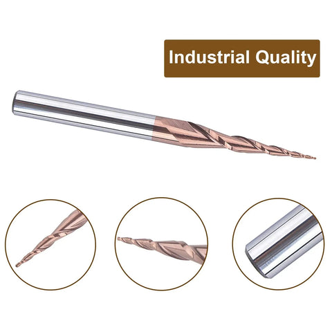 Tapered Ball Nose End Mill Set For CNC Router Four Pack With One Quarter Inch Shank And Radius Two Hundred Fifty Microns Tip, close-up