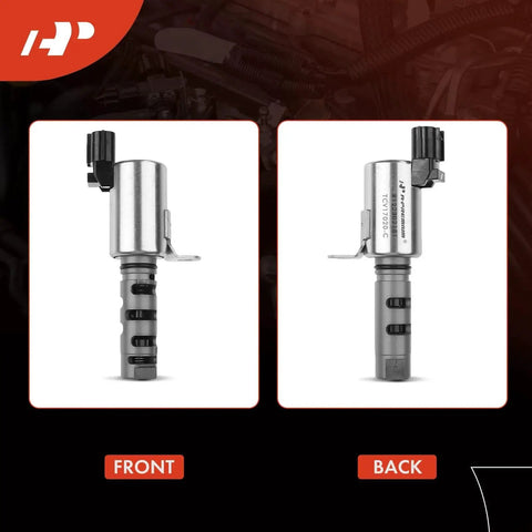 Front and back view of Engine Variable Valve Timing Solenoid Direct Replacement Plug And Play Easy Install Compatible With Toyota Camry 2002 2011 Corolla 2009 2012 RAV4 2001 2008 Lexus HS250h 2010 2012 Scion tC And xB OEM Grade Durable Performance