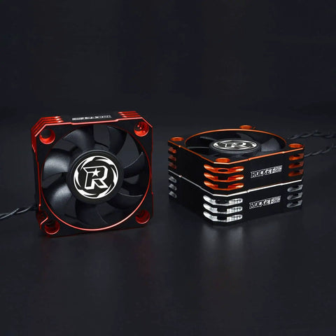 Fifty Millimeter RC Cooling Fan With Ten Thousand RPM Dope Brushless Motor Heatsink And ESC Cooling For One Fifth Scale RC Cars in red aluminum.