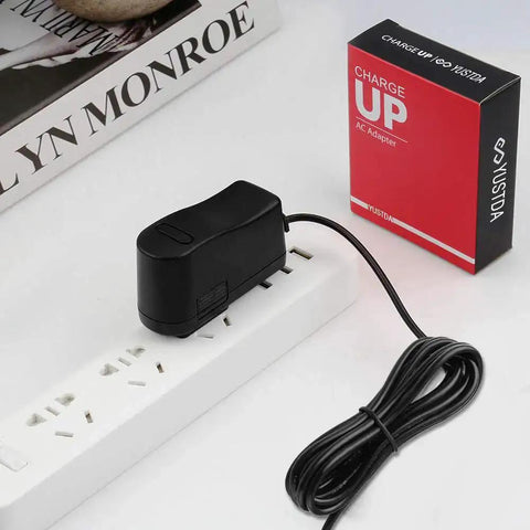 24V AC DC Adapter Replacement for KEERDA DZ012ALL240050U on power strip, 24VDC 0.5A charger with 6.5 ft cord, packaging box visible