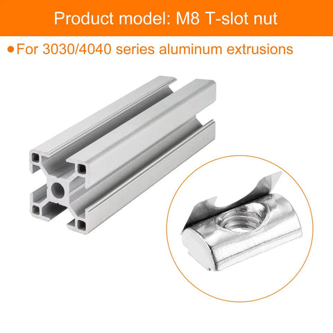 M8 Roll In Spring T Nuts Set 30 Pcs Nickel Plated Carbon Steel For 3030 And 4040 Aluminum Slot Profiles Strong Load Bearing Easy Insertion