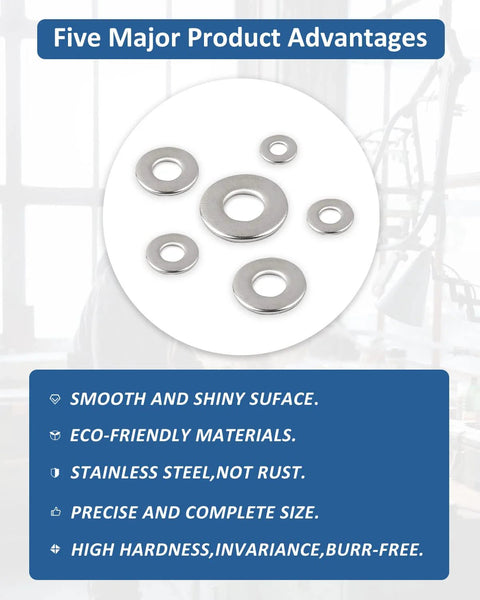 Flat washers, 8# 304 stainless steel, 7/16 in outer diameter, 100 pcs, Amazon.