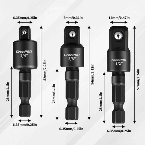 Close-up of Flexible Drill Bit Extension Kit With 19 Pcs And 105 Degree Right Angle Attachments GRENPRO with 3 socket adapters