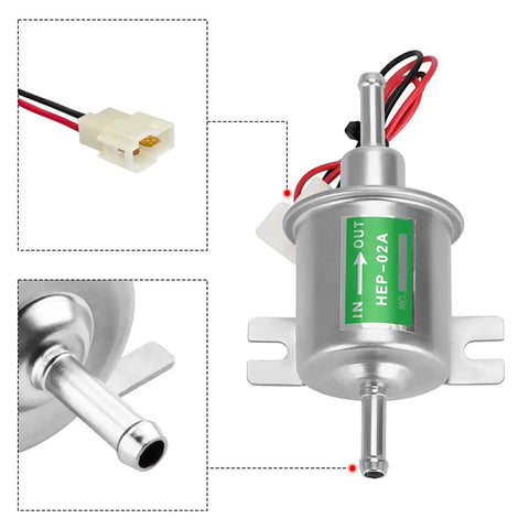12V Heavy Duty Inline Fuel Pump For Lawn Mowers And Cars Universal Low Pressure Transfer Pump For Gas And Diesel Engines Built From Copper Clad Aluminum Corrosion Resistant Durable Performance Ready Silver Finish