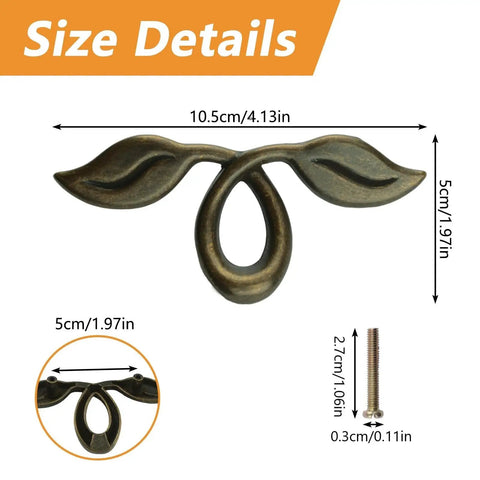 Size details of Vintage Style Leaf Drawer Pulls for Cabinets and Dressers in Bronze Finish Premium Zinc Alloy Handles