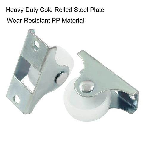 12 Pack 1 Inch Heavy Duty Fixed Non Swivel Caster Wheels With Hidden Mounting Plate, white hard plastic wheels, front view.