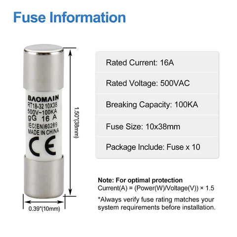 RT18-32 Fuse Holder Base With 10x16A Ceramic Fuses (10x38mm), product information and specifications.