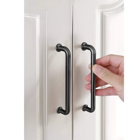 Ten Pack 5 Inch Matte Black Cabinet Handles for Cabinets and Drawers, Dope Modern Cylindrical Kitchen Pulls With One Piece Construction