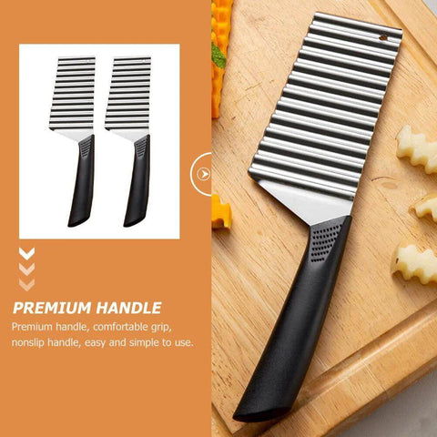 Crinkle Cut Fry Cutter Set Stainless Steel Wavy Blade 2 Piece Slicer For Potatoes Carrots And Fruits With Comfortable Non Slip Handle