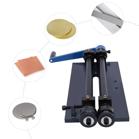 Manual Bead Roller Kit For Sheet Metal Fabrication with six dies and crank handle, ideal for shaping metal sheets in workshops.