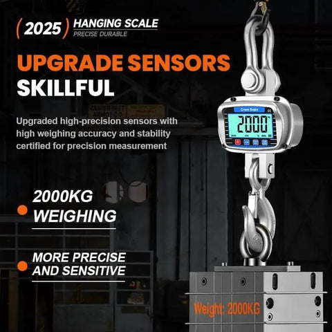 Heavy Duty Hanging Crane Scale 11000 Lbs 5T With Remote Control And LCD Display Measures Temperature And Humidity in industrial use.