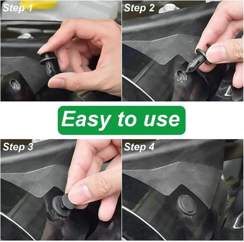 Installation steps for 100Pcs Box Set Bumper And Fender Liner Clips Kit With 6 Sizes Push Type Retainer Fasteners for auto repair.