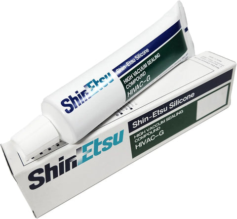 Shin-Etsu HIVAC-G silicone high-vacuum sealing compound tube with white box and blue-green label