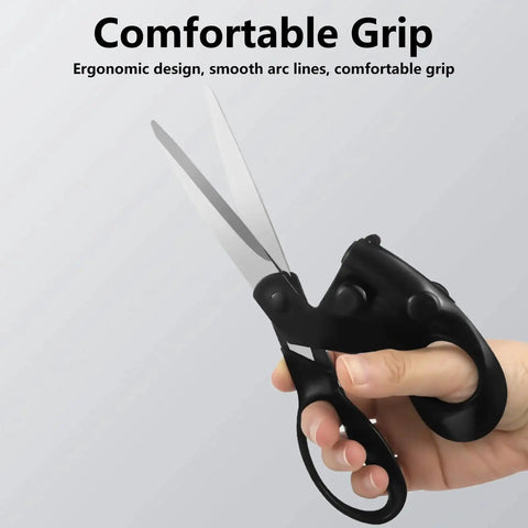 Laser Guided Scissors For Precise Fabric And Paper Cuts With Pro Grade Built In Laser Guide Ergonomic Handle Magnetic Storage And Quick Straight Cut For Sewing Crafts And DIY Projects with ergonomic handle in hand.