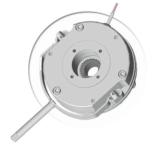 Electromagnetic loss-of-power brake BN08, angled side view with round housing and central shaft.