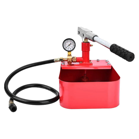 Rugged 1000 PSI Manual Hydraulic Pressure Test Pump for Pipes and Valves with long leverage handle, rust resistant iron construction